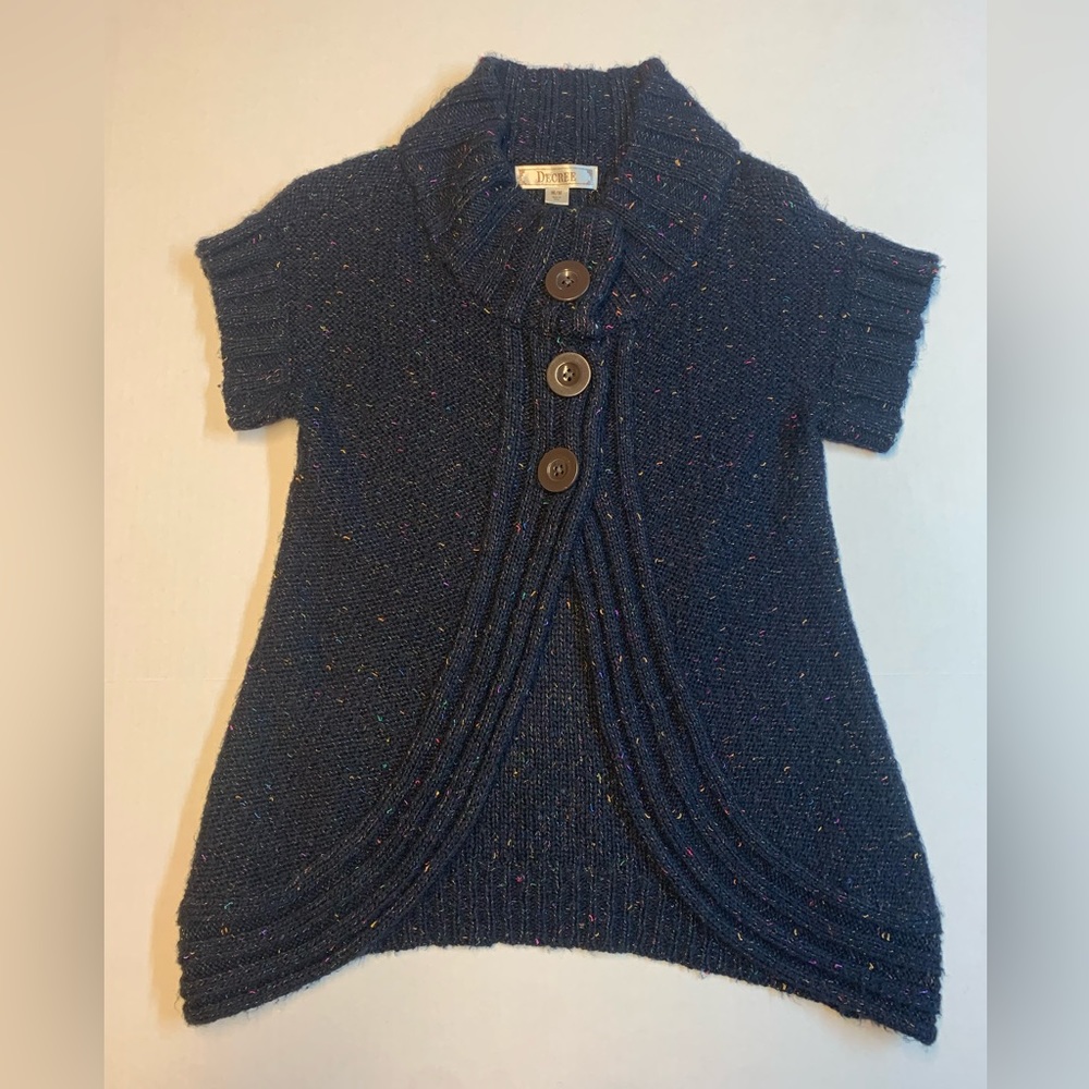 Decree short sleeve cardigan navy blue with rainbow threads womens size medium